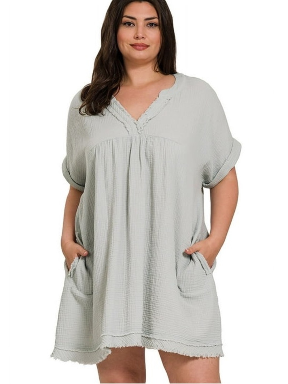 🆕 Zenana Gauze Raw Edge Mini Dress / Tunic